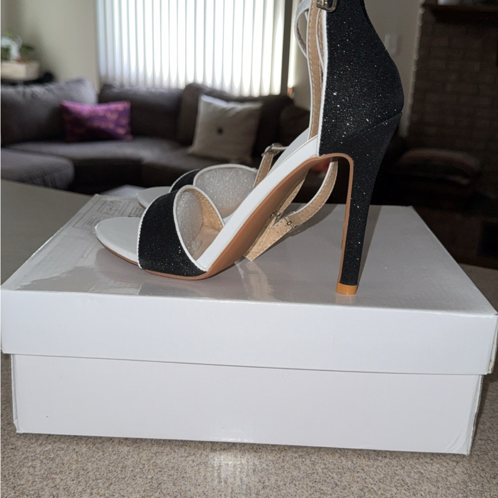 SHEIN Black and White Glitter Heels